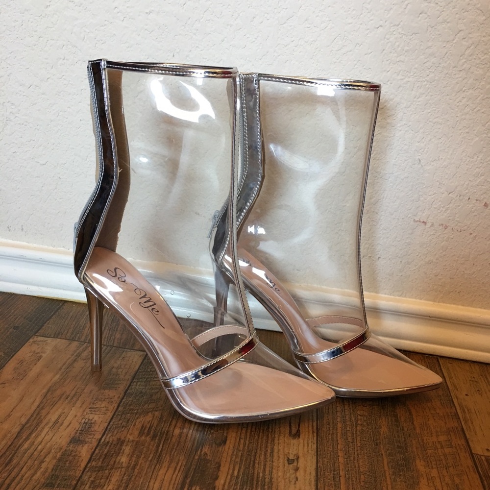 FASHION NOVA clear with silver boot/heel